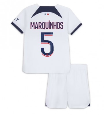 Paris Saint-Germain Marquinhos #5 Segunda Equipación Niños 2023-24 Manga Corta (+ Pantalones cortos)